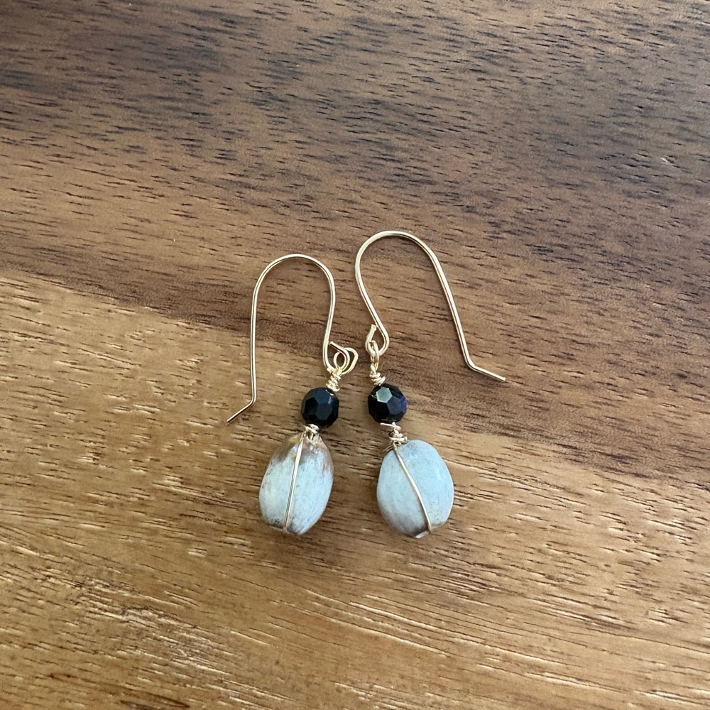 Gold filled dangling Job's Tears.  Made in Hawai'i by a local artist.